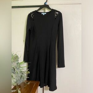 She & Sky black rib knit w/lacing @ shoulder dress